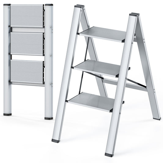 LHCER 3 Step Ladder Folding Step Stool with Anti-Slip Pedal Aluminum Portable Kitchen Ladder Suitable for Household Office 330LBS Capacity