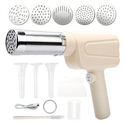 Electric Cordless Pasta Machine, Multifunction Handheld Attachment Homemade Noodle Maker,with 5 Molds and 3 Sausage Accessories,White