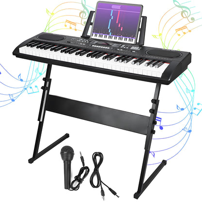 61 Key Keyboard Piano, Upgraded Kids Keys Piano Keyboard for Beginners, Portable Electronic Digital Piano with Built-in Dual Speaker, Microphone and Music Stand, Birthday Gift for Boys Girls Age 3-12