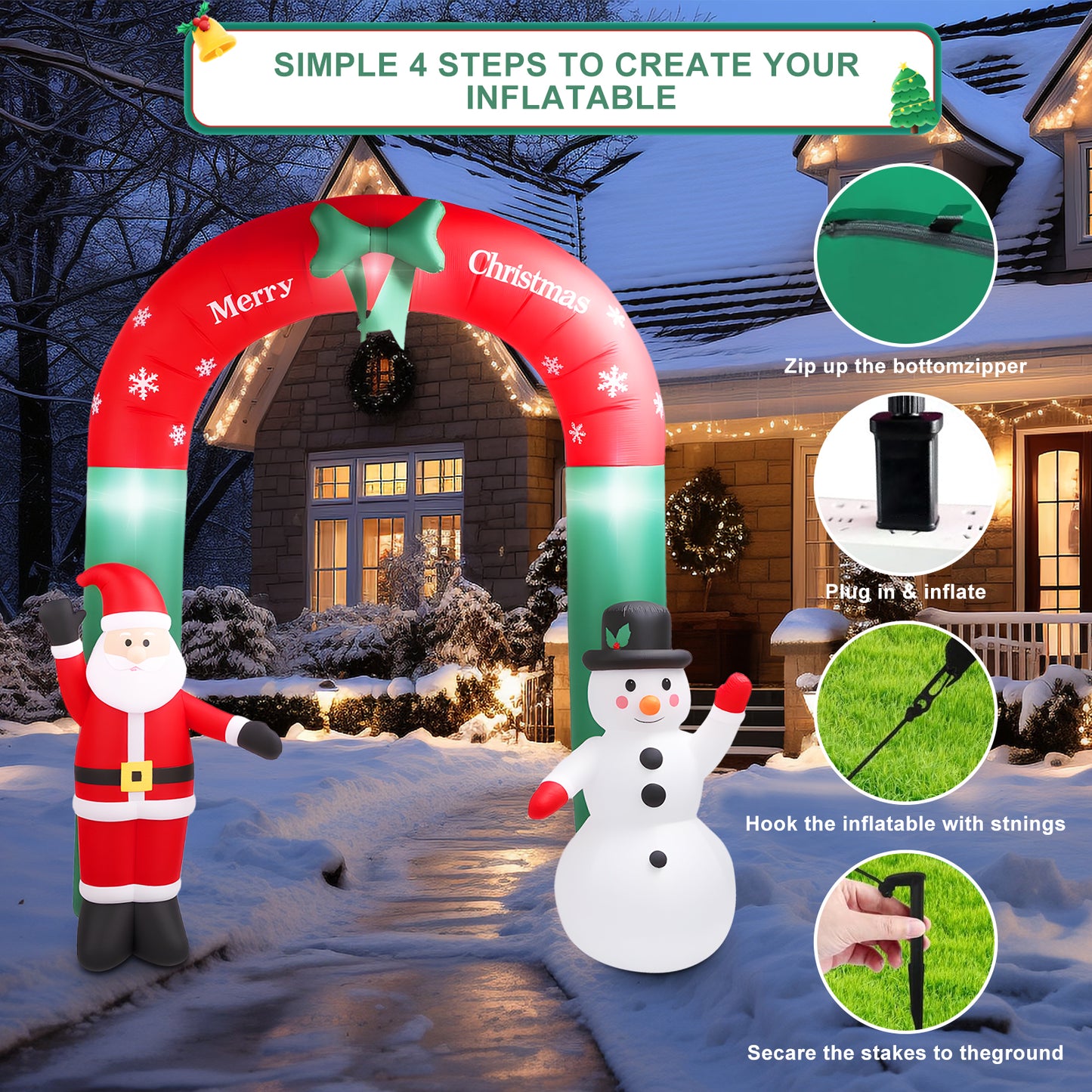 8ft Christmas Inflatable Archway,Christmas Blow Up Yard Decorations with Santa Claus and Snowman,Outdoor Christmas Decorations with Built-in LED Lights