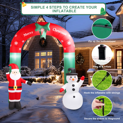 8ft Christmas Inflatable Archway,Christmas Blow Up Yard Decorations with Santa Claus and Snowman,Outdoor Christmas Decorations with Built-in LED Lights