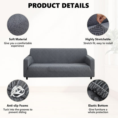 3 Seaters 3D Stretch Sofa Couch Slipcover Furniture Protector, Non Slip Soft Fabric Couch Cover, Gray