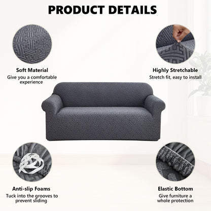 2 Seaters 3D Stretch Sofa Couch Slipcover Furniture Protector, Non Slip Soft Fabric Couch Cover, Gray