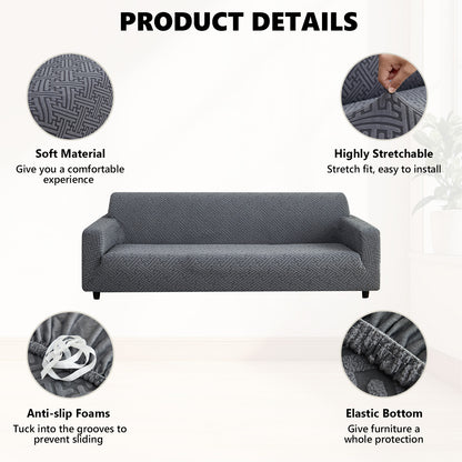 4 Seaters 3D Stretch Sofa Couch Slipcover Furniture Protector, Non Slip Soft Fabric Couch Cover, Gray