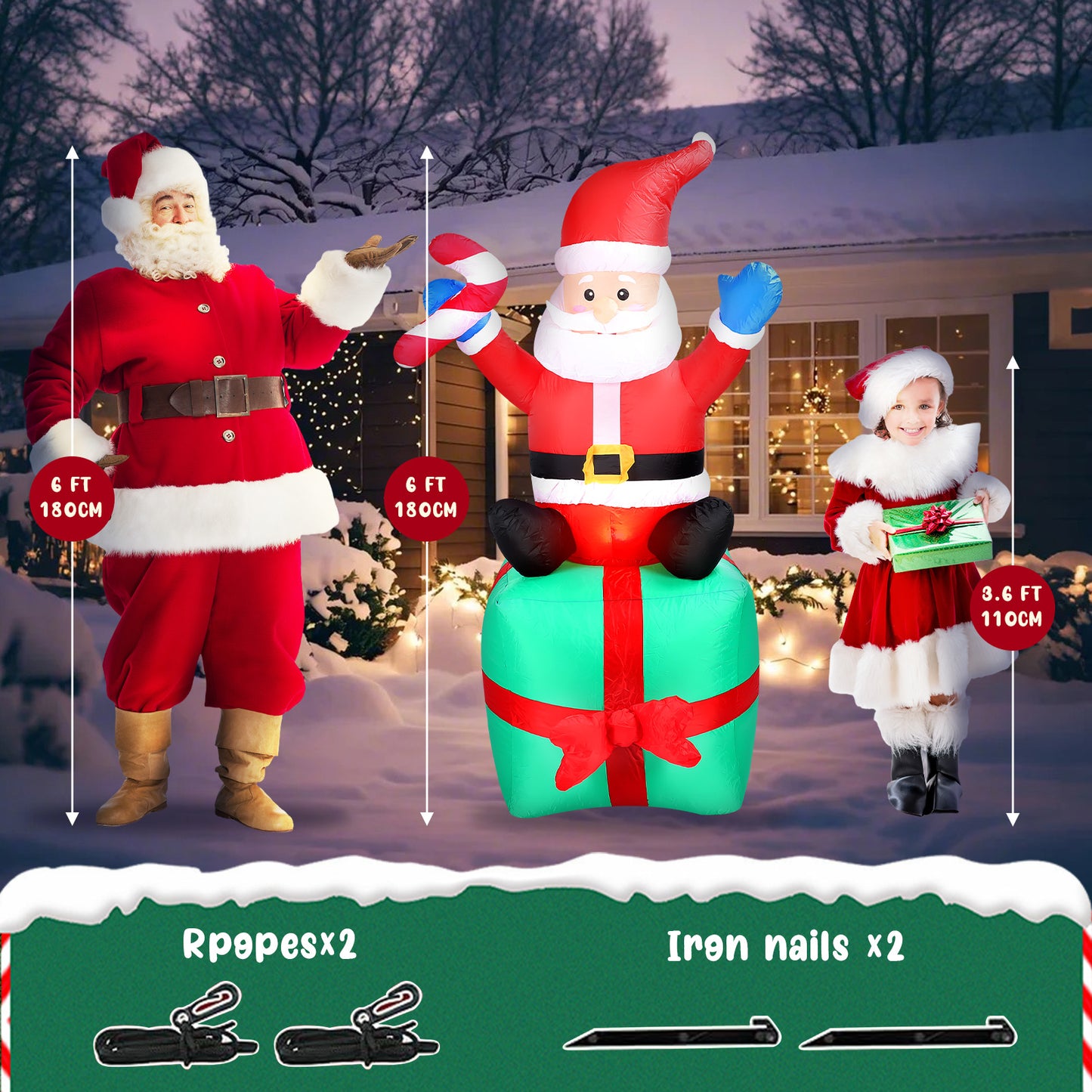 6 FT Christmas Inflatables Outdoor Decorations Santa Claus with Big Toy Gift Box, Blow-Up Yard Christmas Decor with LED Lights Display for Holiday/Christmas/Party/Yard/Garden