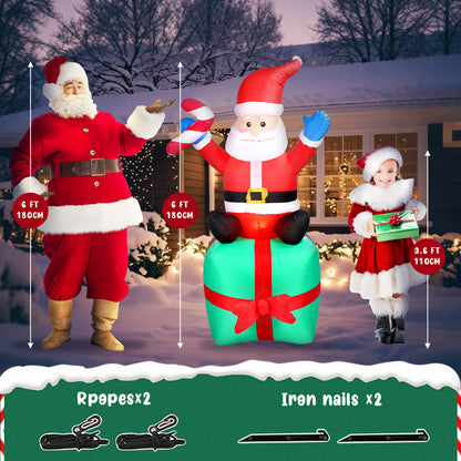 6 FT Christmas Inflatables Outdoor Decorations Santa Claus with Big Toy Gift Box, Blow-Up Yard Christmas Decor with LED Lights Display for Holiday/Christmas/Party/Yard/Garden