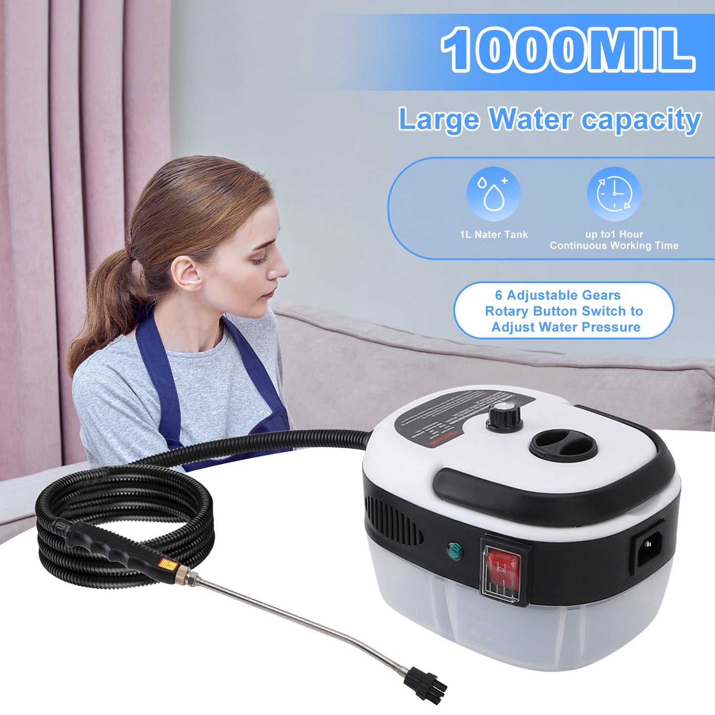 Steam Cleaner,2500W Handheld High Temperature Pressurized Steamer for Cleaning,10S Fast Heating, with 3Pcs Brush Heads for Kitchen/Furniture/Bathroom/Car,White