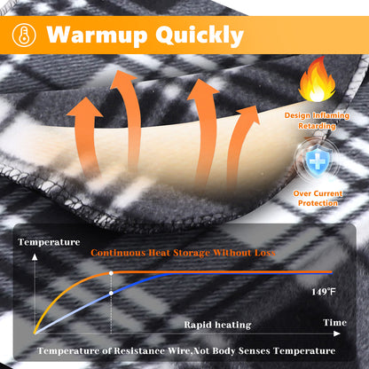 DC 12V-24V Flannel Electric Heated Blanket 3 Heating Levels Timed for Car, Truck, or RV,59 x 43in