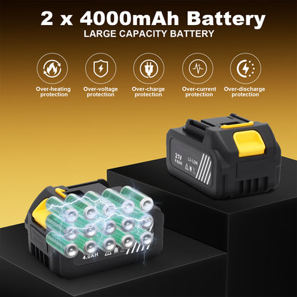 21V Cordless Leaf Blower,160 MPH 580 CFM, 6 Speed Mode with 2x 4.0Ah Battery Pack and Charger,for Lawn Care, Patio Cleaning, Blowing Leaves and Dust