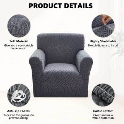1 Seater 3D Stretch Sofa Cover Couch Slipcover Furniture Protector, Non Slip Soft Fabric Couch Cover, Gray