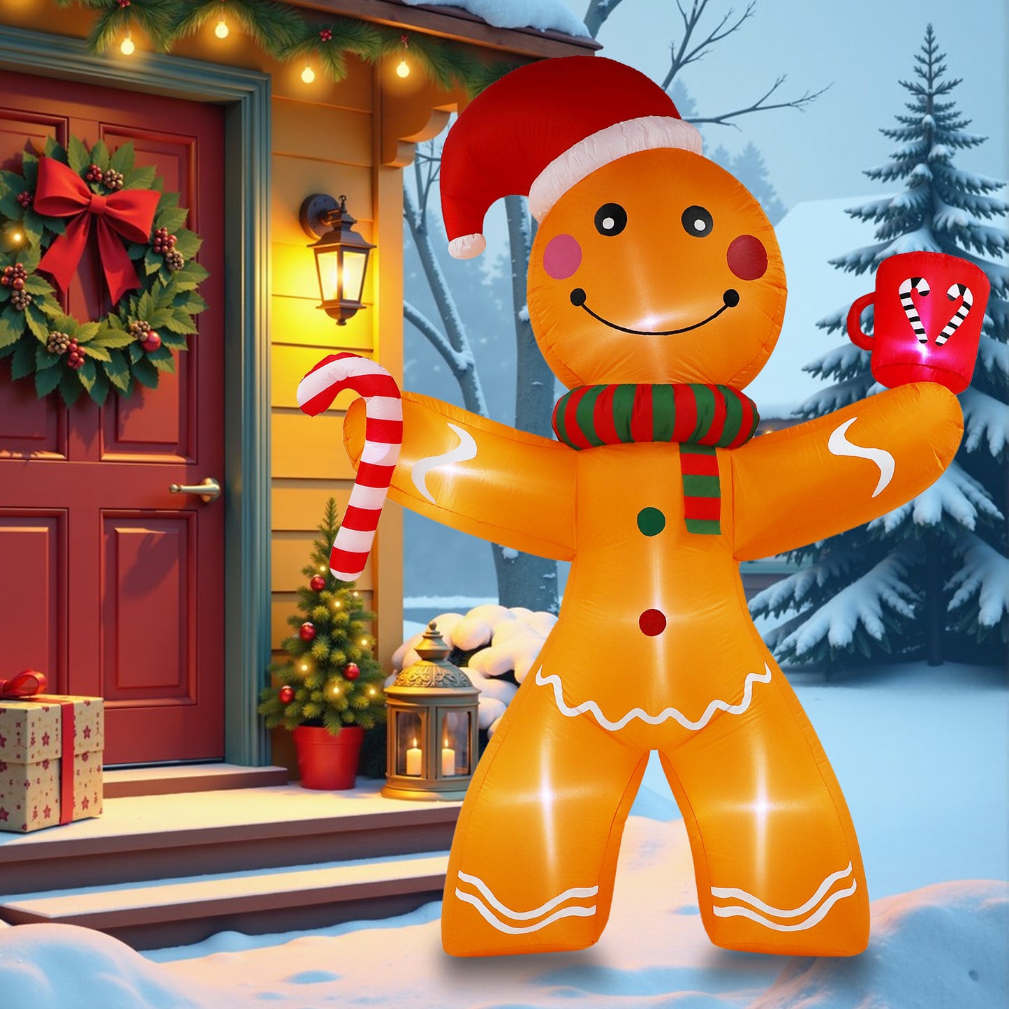 Christmas Inflatables Decoration, 8ft Christmas Inflatable Gingerbread Man, Christmas Blow Up Yard Decorations with Build-in LEDs, Inflatable Christmas Decorations Outdoor for The Yard, Lawn, Garden
