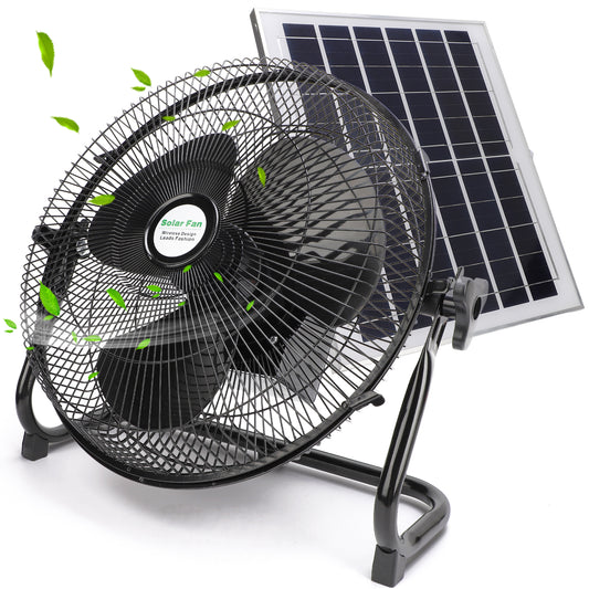 16 Inch Quiet 3 Speed Table Fan with 10000mah Solar Panel Powered and AC Charger Input, Floor Fan High Velocity for In/Outdoor
