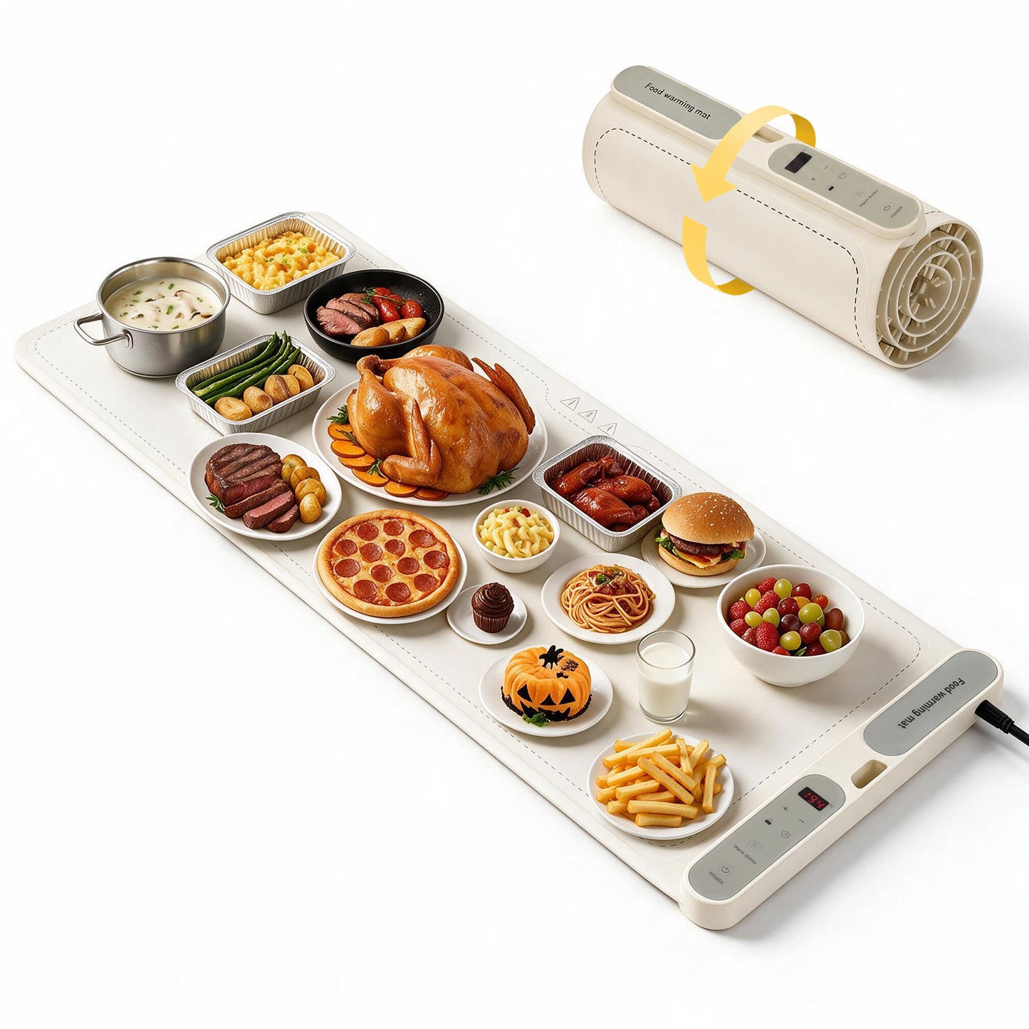 Warming Mat For Food 3XL 47x15" 700W Electric Warming Tray Chafing Dishes for Buffet, Fast Heating w/7 Level Adjustable Temperature and 1-8H Timer,24H Auto Shut Off,Roll Up Food Warmers for Parties