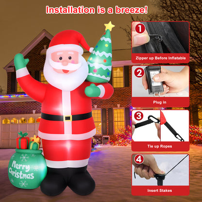 8 FT Christmas Inflatable Santa Claus Outdoor Decorations, Blow Up Santa Claus with Gifts Bag, Santa Carrying Present Sack, Built-in LED Light, Xmas Outside Decor for Front Back