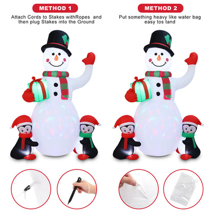 6.5FT Christmas Inflatable Snowman with Penguins Gift Box, Blowup Christmas Decoration with LED Lights for Holiday Party Xmas Yard Garden Decorations