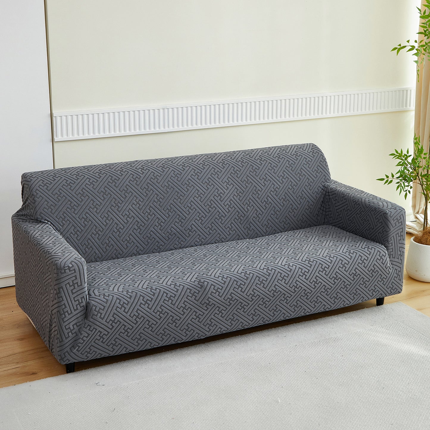 3 Seaters 3D Stretch Sofa Couch Slipcover Furniture Protector, Non Slip Soft Fabric Couch Cover, Gray