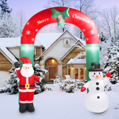 8ft Christmas Inflatable Archway,Christmas Blow Up Yard Decorations with Santa Claus and Snowman,Outdoor Christmas Decorations with Built-in LED Lights