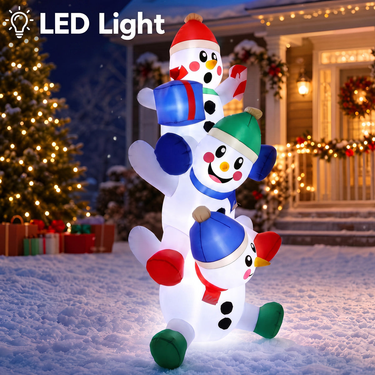 6 FT Christmas Inflatable Decoration Stacked Snowman with Build-in LEDs Blow Up Inflatables for Xmas Party, Home Indoor Outdoor Christmas Décor Yard Garden Lawn Winter Holiday Supplies Décor