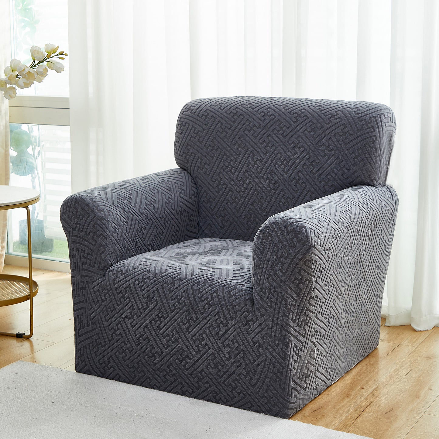 1 Seater 3D Stretch Sofa Cover Couch Slipcover Furniture Protector, Non Slip Soft Fabric Couch Cover, Gray