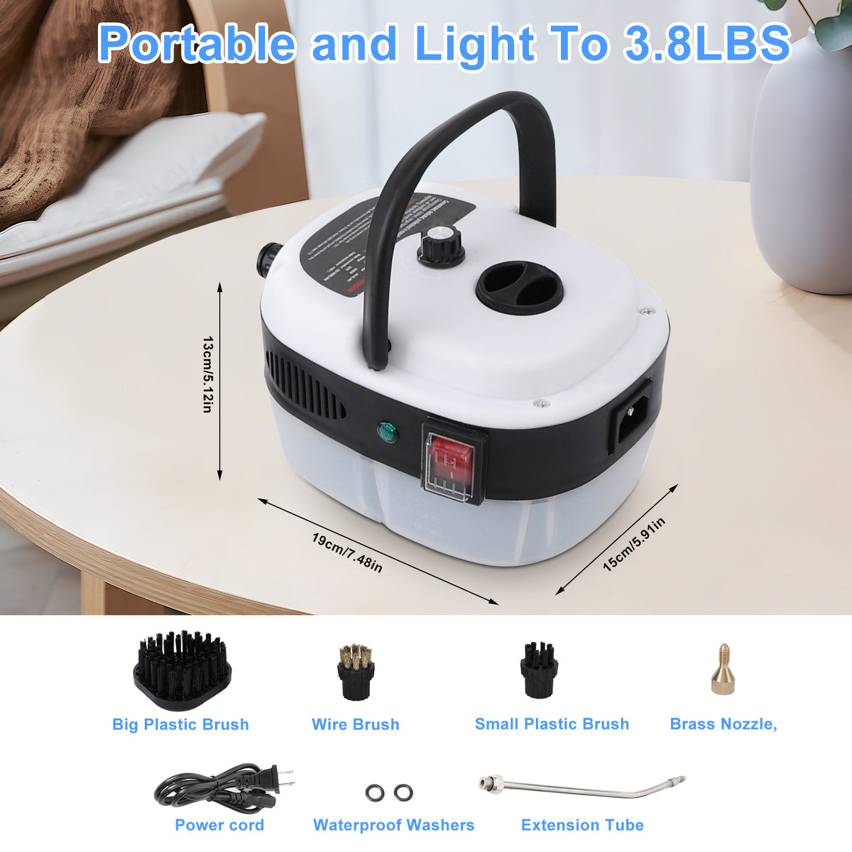 Steam Cleaner, Portable 2500W Steamer for Cleaning with 3pcs Brush Accessories, 6-Level Adjustable and 10s Heat-Up, Handheld Steam Cleaner for Home, Tile, Dirt, Grout, Grease, Car Detailing,White