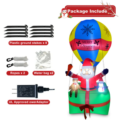9ft Inflatable Christmas Santa Claus in Hot Air Balloon , Prelit Christmas Decoration with LED Lights for Holiday Party Xmas Yard Garden