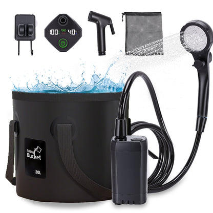 Portable Shower for Camping,6000mAh Rechargeable Camping Shower Pump with Intelligent LED Display, 4 Spray Modes, Foldable Bucket Shower Head for Hiking, Travel, Car, Pet