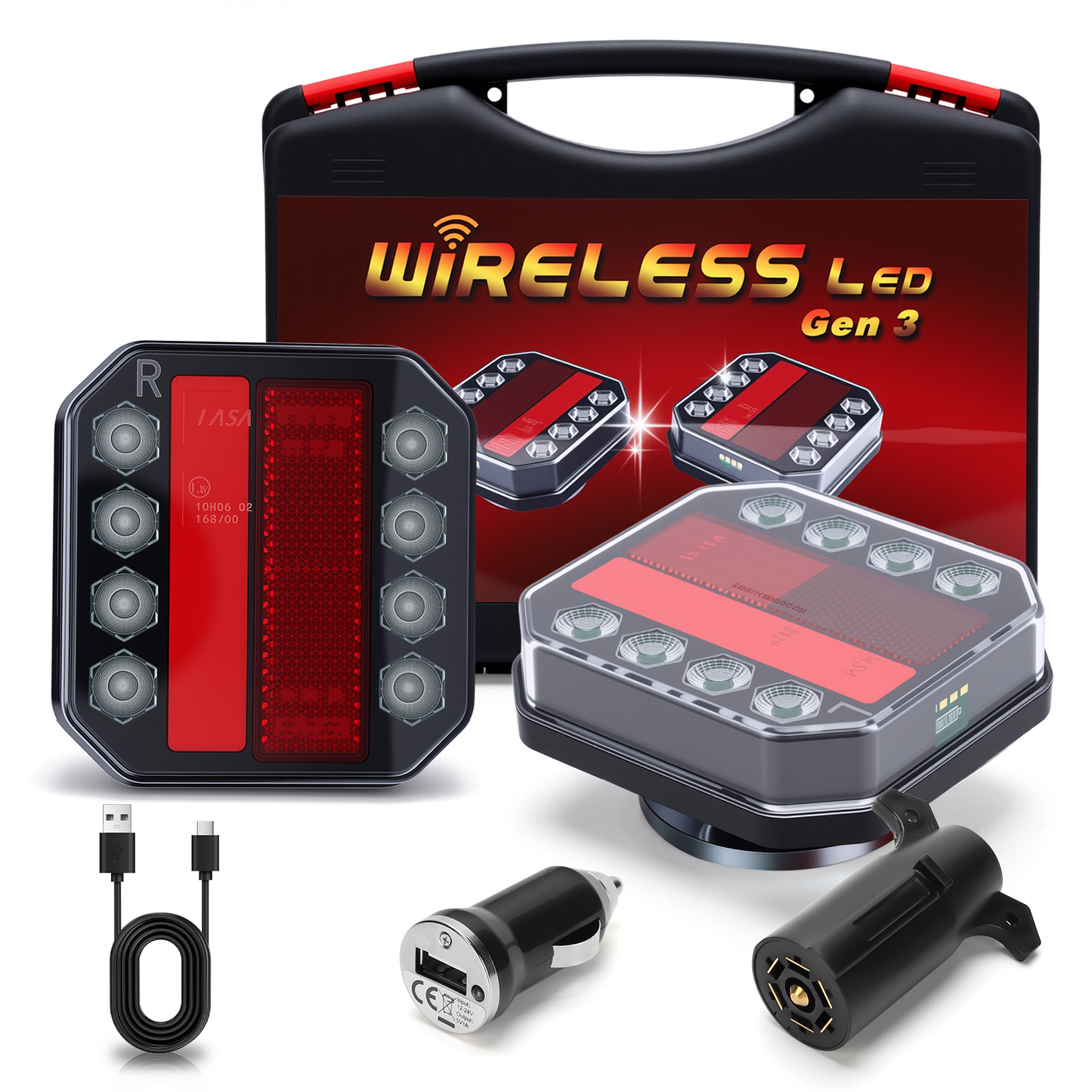 2Pcs Wireless Magnetic Rechargeable LED Trailer Light Set,Waterproof Wireless Trailer Lights Kit, Portable for Pickup Trucks, SUVs, Boats, RVs and More