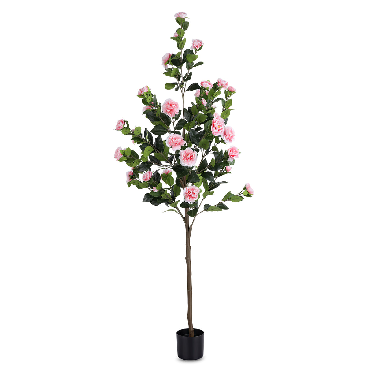 5.3FT Artificial Camellia Tree, Faux Plants Indoor, Easy Assembly, Low Maintenance, Suitable for Indoor Decor & Holiday Porch Ornament