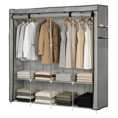 Portable Closet, 65" H Wardrobe Closet for Hanging Clothes 8 Storage Organizer Shelves with 4 Hanging Rods,Grey