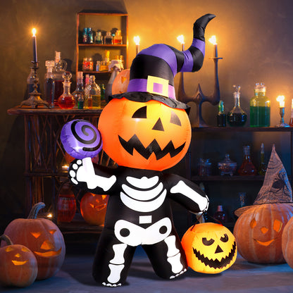 6 FT Inflatable Pumpkin Skull Body Outdoor Decorations Blow Up Yard Pumpkin with Built-in LEDs for Garden Lawn Party Decor
