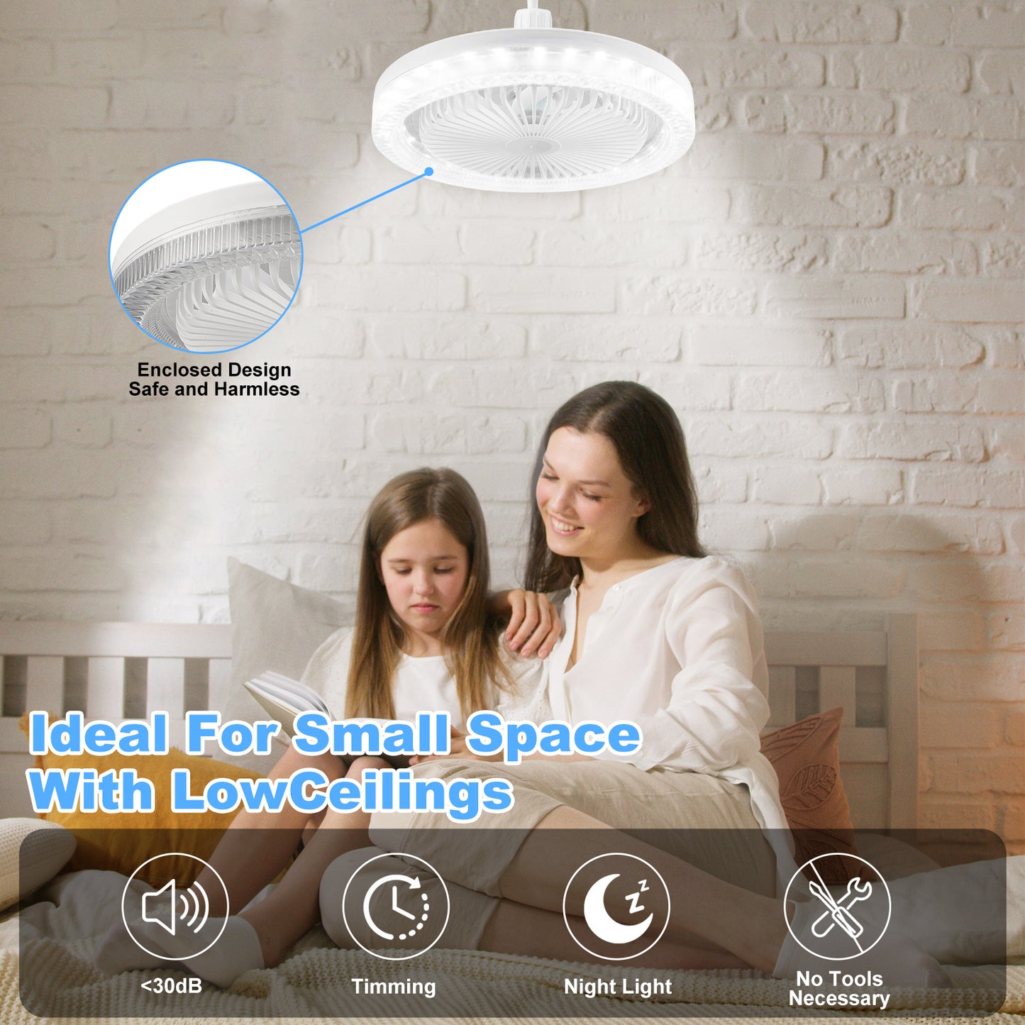 Socket Fan Light with Remote, 3 Speeds Adjustable Modern LED Crystal Ceiling Fan Light for Bedroom Living Room, 5 Blades