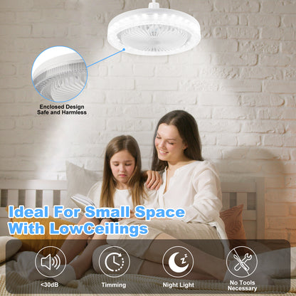 Socket Fan Light with Remote, 3 Speeds Adjustable Modern LED Crystal Ceiling Fan Light for Bedroom Living Room, 5 Blades
