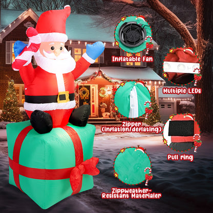 6 FT Christmas Inflatables Outdoor Decorations Santa Claus with Big Toy Gift Box, Blow-Up Yard Christmas Decor with LED Lights Display for Holiday/Christmas/Party/Yard/Garden