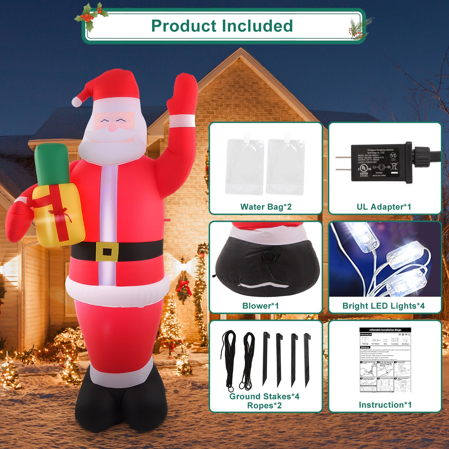 7FT Christmas Inflatables Santa Claus Outdoor Decoration, LED Lights Inflatable Santa Claus with Gift Bag Giant Blow Up Outside Xmas Decorations for Yard Garden Lawn Party Holiday Decor