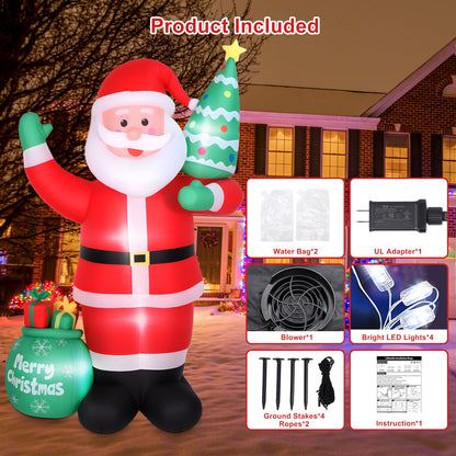 8 FT Christmas Inflatable Santa Claus Outdoor Decorations, Blow Up Santa Claus with Gifts Bag, Santa Carrying Present Sack, Built-in LED Light, Xmas Outside Decor for Front Back