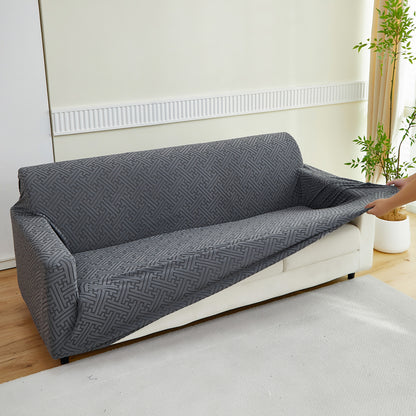 3 Seaters 3D Stretch Sofa Couch Slipcover Furniture Protector, Non Slip Soft Fabric Couch Cover, Gray