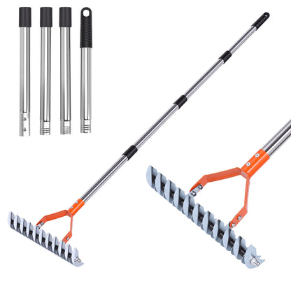 13-Inch Lawn Thatching Rake, Robust Dethatcher Rake, Efficient Steel Metal Rake with Handle, Versatile Grass Grooming Rake for Cleaning Dead Grass, Yard Garden Durable Soil Rake