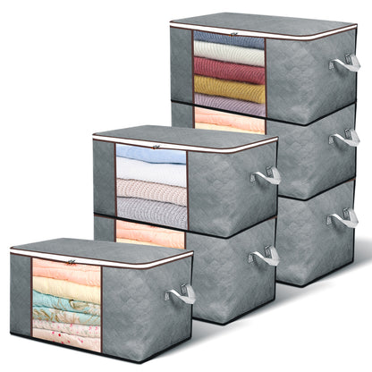 90L Large Clothes Storage, 6 Pack Foldable Closet Storage Bags 23.6 x 16 x 14inchs with Handles (Gray)