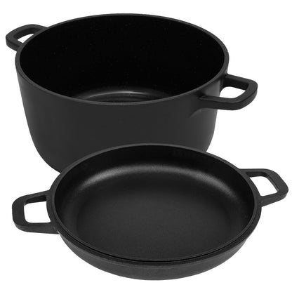 5.5QT Pre-Seasoned Cast Iron Dutch Oven with Lid, Ideal for Bread Baking, Sourdough, Frying, BBQ & Camping - Dual Handles, Skillet Pan Set for Indoor & Outdoor Use