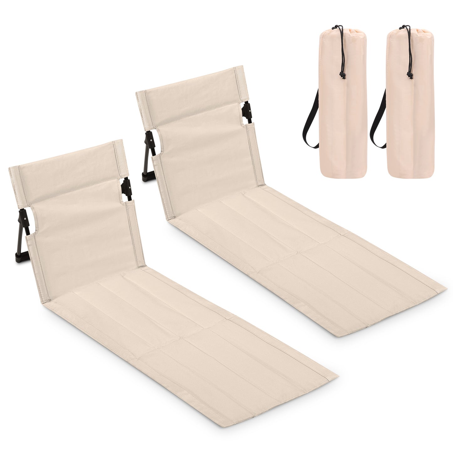 2 Pack Outdoor Folding Camping Chair with Backrest, Portable Floor Lounge Seat for Swimming Pool Beach Lawn Camping,Beige