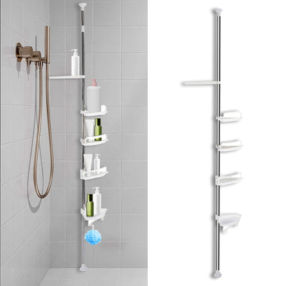 Corner Shower Caddy Tension Pole- 4-Tier Adjustable Metal Bathroom Shower Rrganizer- 3.5-10FT,White
