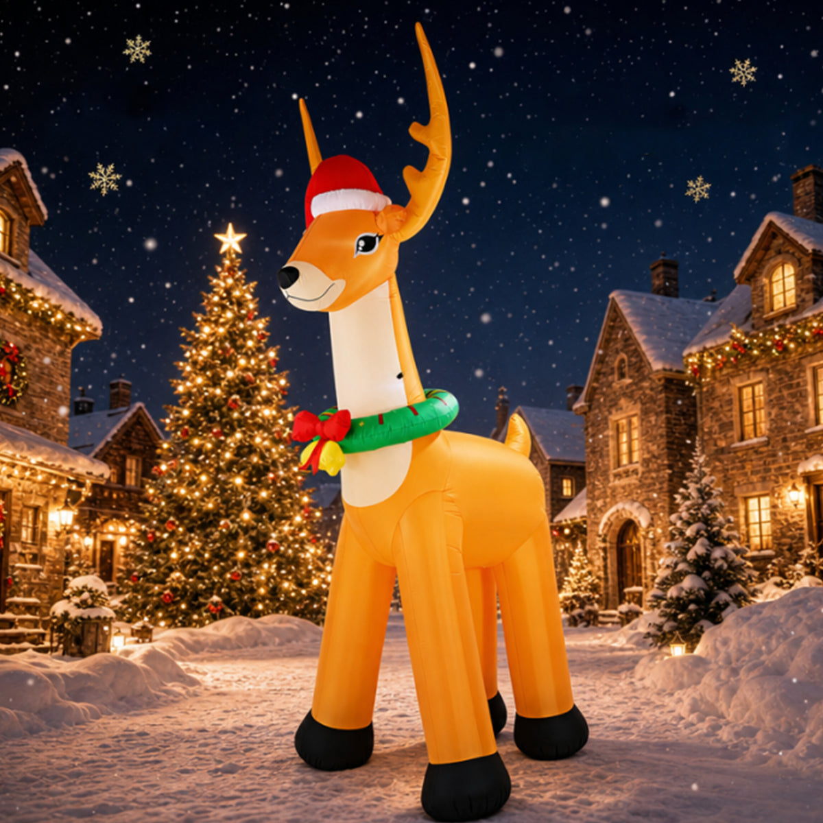 12FT Giant Christmas Inflatable Reindeer Decoration with Chasing LED Lights,Blow Up Yard Decoration for Party Garden Yard Lawn Decor