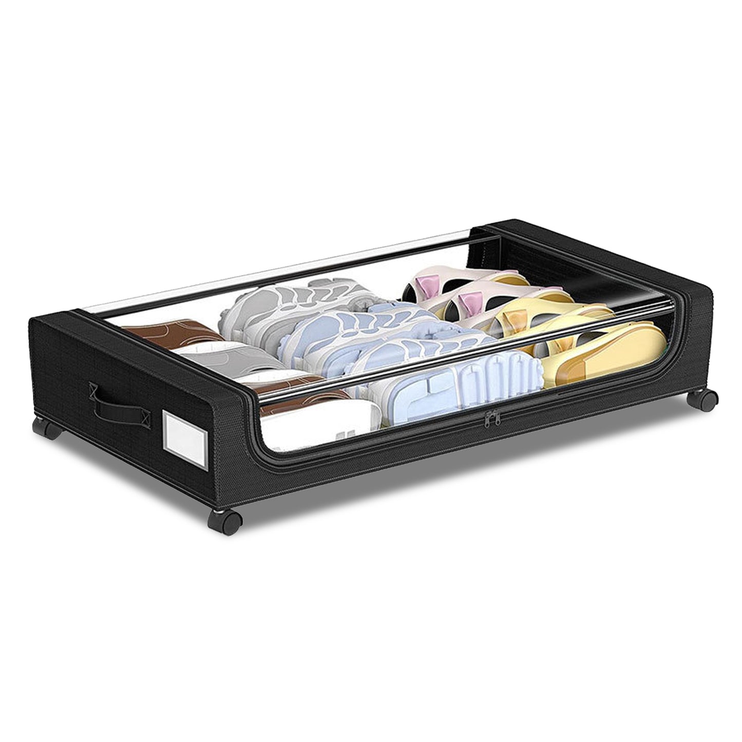 48L Under Bed Storage Containers, Under Bed Shoe Storage Organizer With Clear Lid, Bedroom Storage Organization Drawer For Clothes, Shoes, Toys,Black