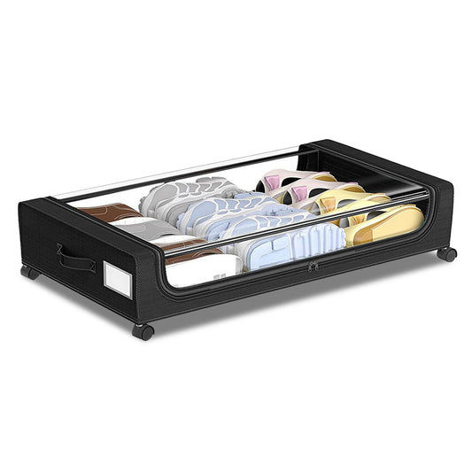 48L Under Bed Storage Containers, Under Bed Shoe Storage Organizer With Clear Lid, Bedroom Storage Organization Drawer For Clothes, Shoes, Toys,Black
