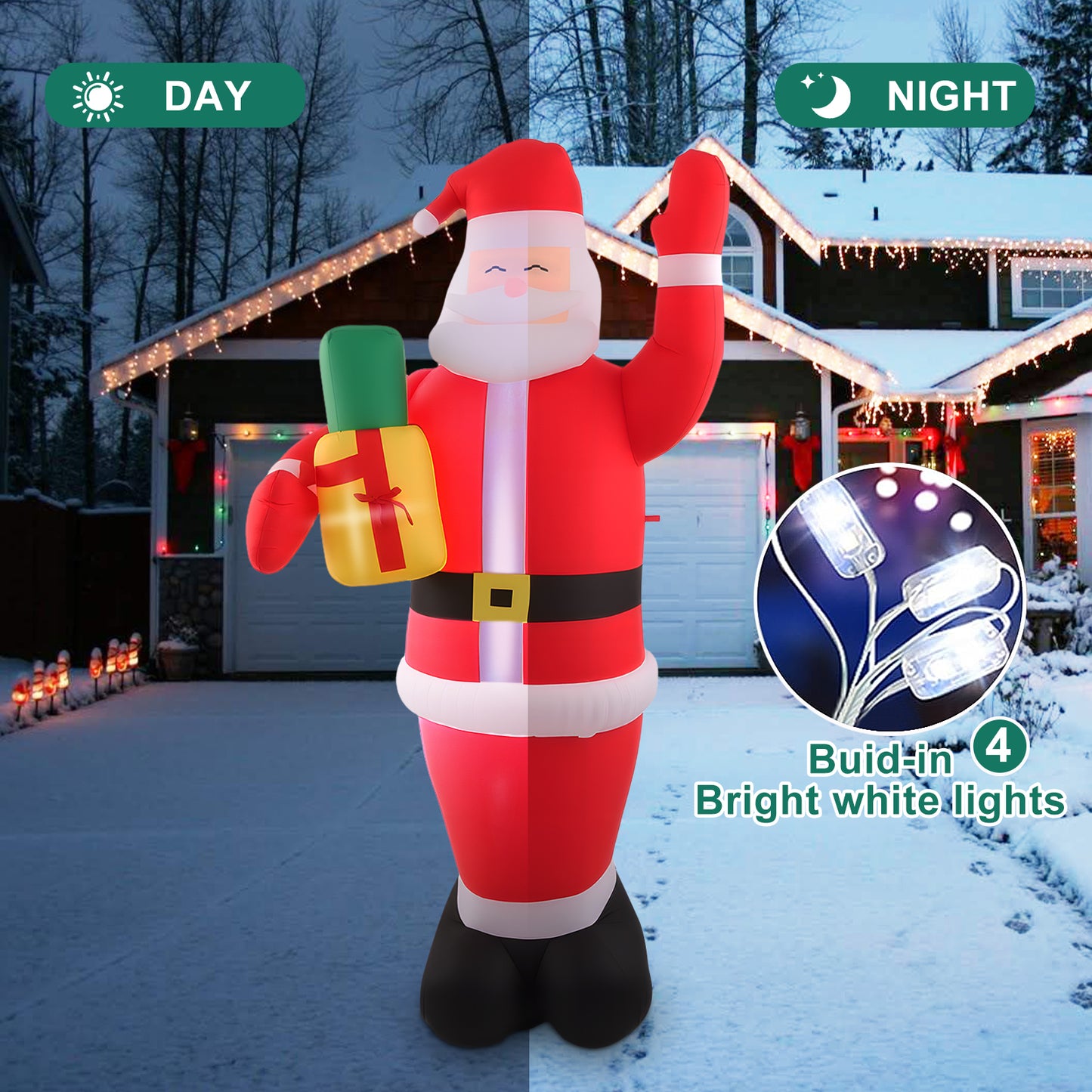 7FT Christmas Inflatables Santa Claus Outdoor Decoration, LED Lights Inflatable Santa Claus with Gift Bag Giant Blow Up Outside Xmas Decorations for Yard Garden Lawn Party Holiday Decor