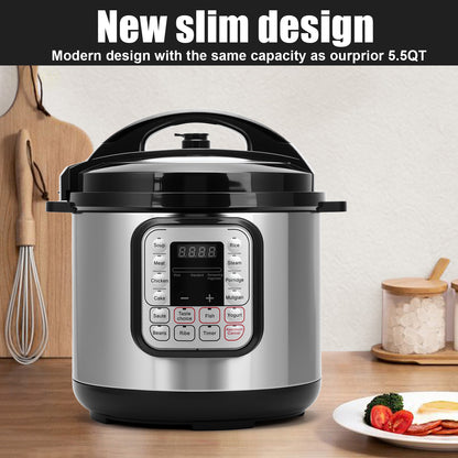5.5 Quart Electric Pressure Cooker, 16-in-1 Multi-Functional Slow Cooker, Rice Cooker, Saute Pan, Soup Pot, Egg Cooker, Warmer, Preset Cooking, Stainless Steel