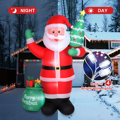 8 FT Christmas Inflatable Santa Claus Outdoor Decorations, Blow Up Santa Claus with Gifts Bag, Santa Carrying Present Sack, Built-in LED Light, Xmas Outside Decor for Front Back