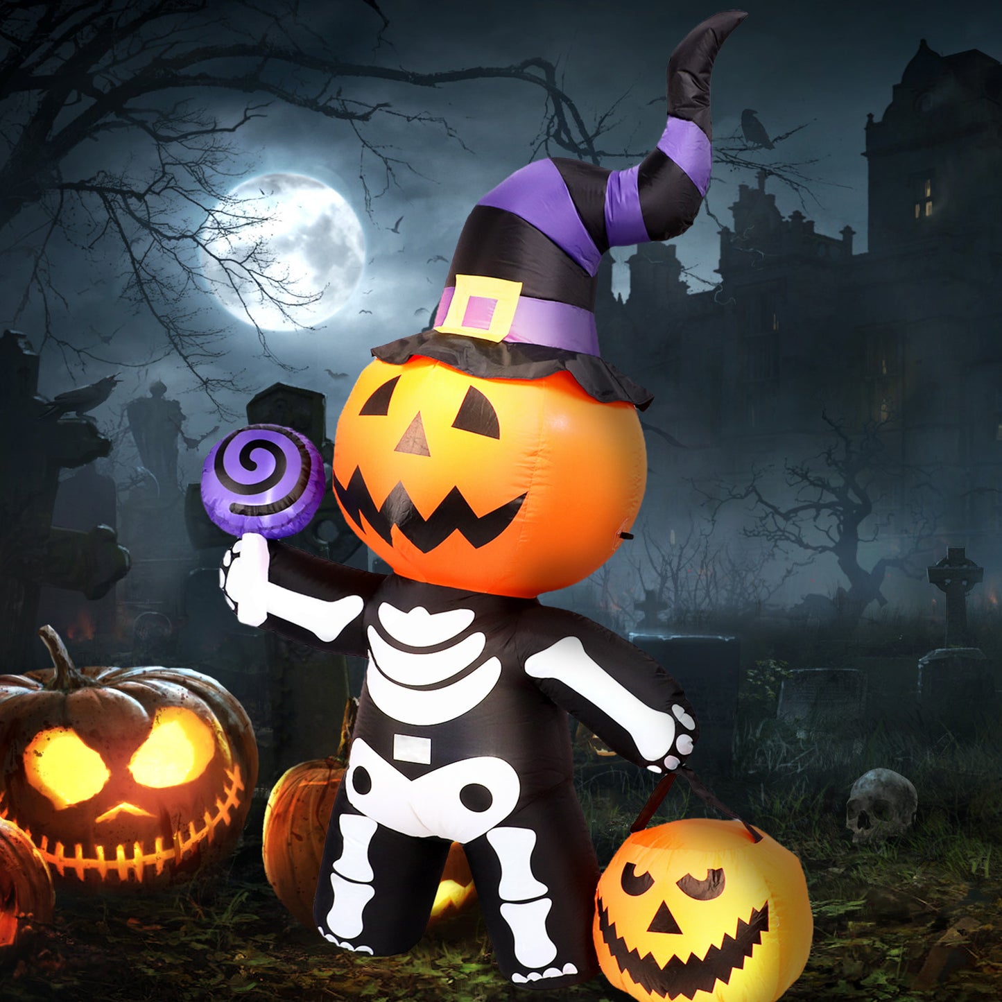 6 FT Inflatable Pumpkin Skull Body Outdoor Decorations Blow Up Yard Pumpkin with Built-in LEDs for Garden Lawn Party Decor