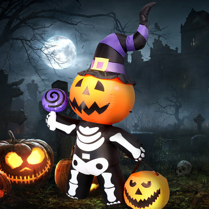 6 FT Inflatable Pumpkin Skull Body Outdoor Decorations Blow Up Yard Pumpkin with Built-in LEDs for Garden Lawn Party Decor