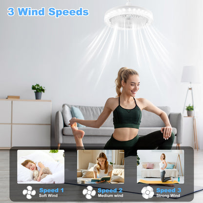 Socket Fan Light with Remote, 3 Speeds Adjustable Modern LED Crystal Ceiling Fan Light for Bedroom Living Room, 5 Blades